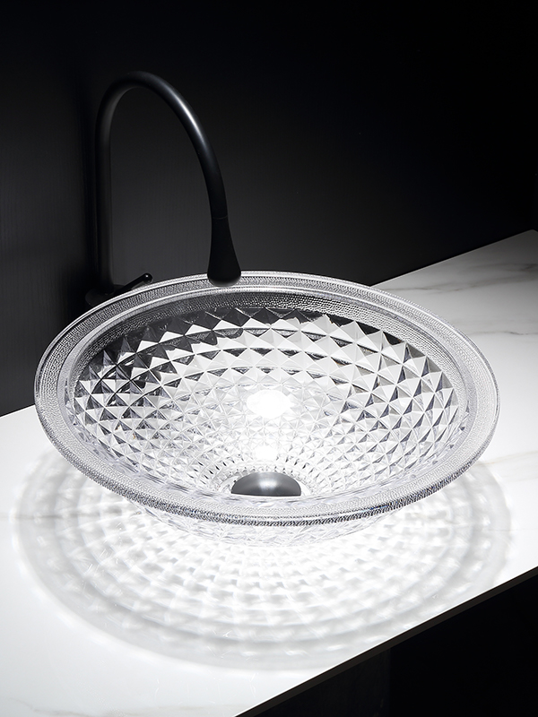 New Arrival Crystal Diamond transparent Bathroom Glass Basin Wash Basin Counter Top Sink	