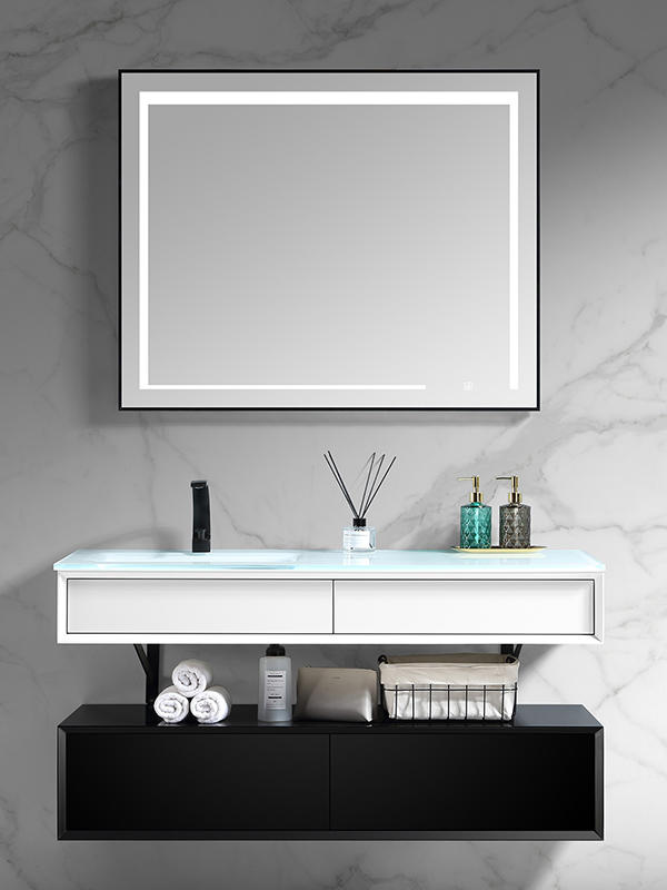 Waterproof environmentally friendly materials Wall hung Combine-unit bathroom cabinet with LED mirror and glass basin