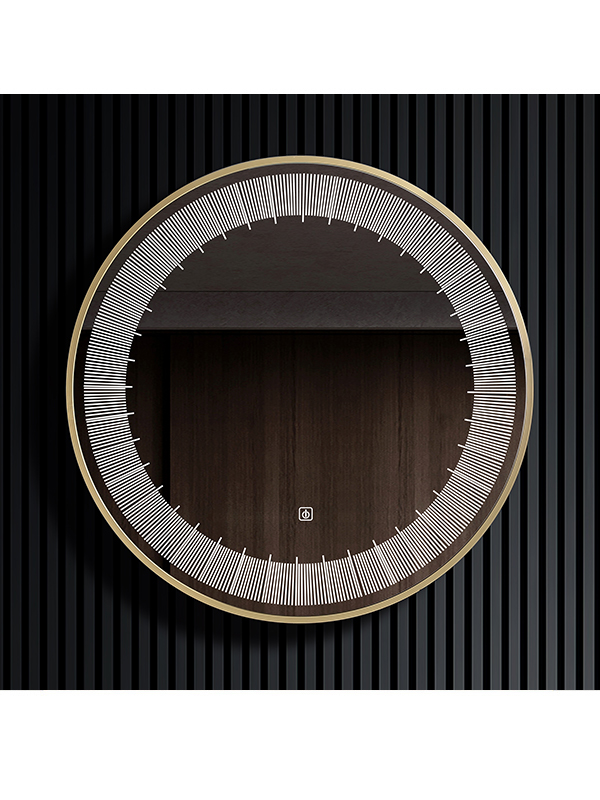 2022 New design Aluminum Golden Metal Framed LED Mirror Round Bathroom tunnel mirror	
