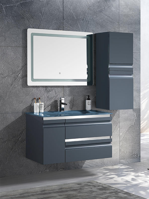 Wall mounted Dark grey Modern Elegent Bathroom Cabinet set with Glass basin