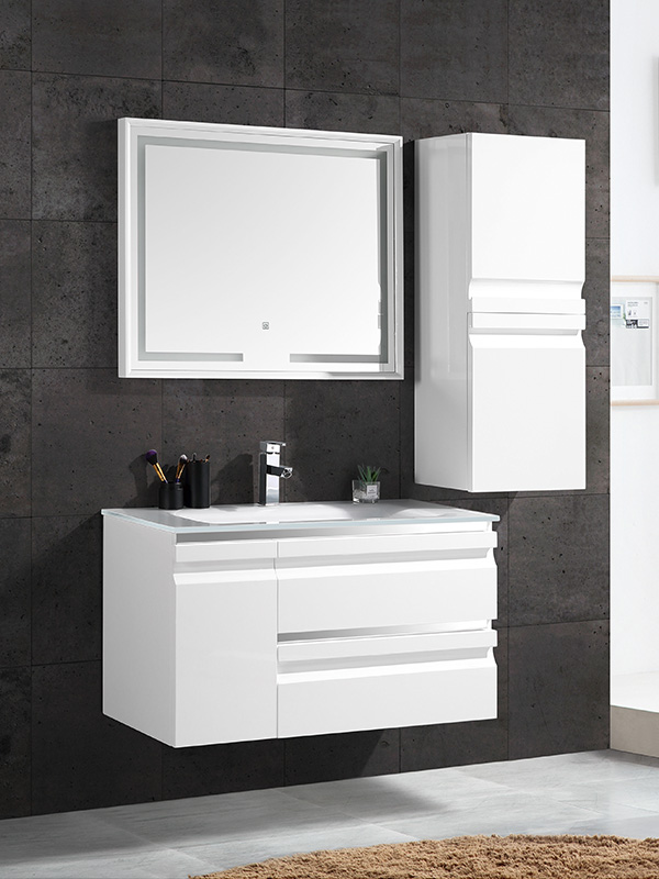 Wall mounted White Modern Elegent Bathroom Cabinet set with Glass basin