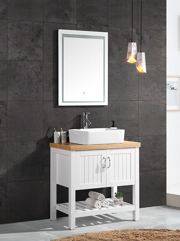 80CM Floor standing Bathroom cabinet set with Ceramic basin, Wood top