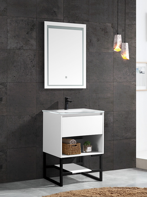 Mueble de baño de pie de 60 cm con patas negras