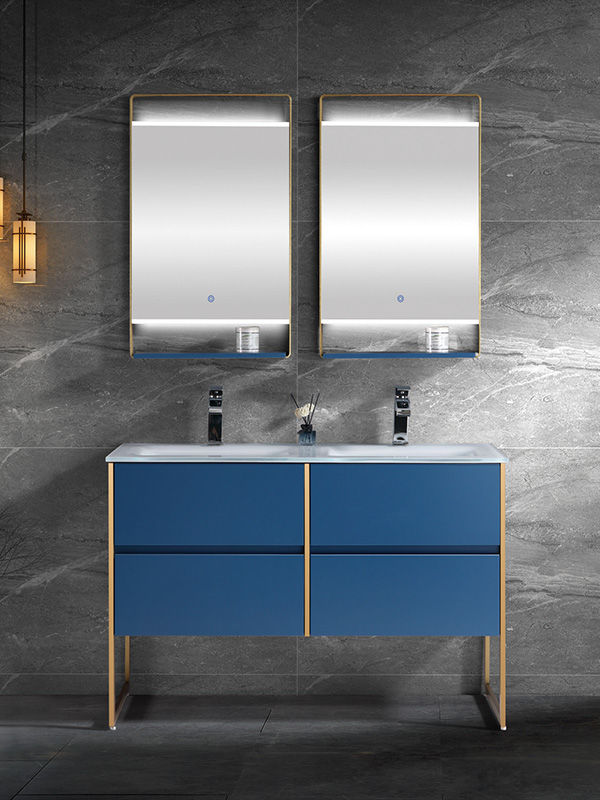 Double bowls Big Floor standing Bathroom cabinet set with LED mirrors