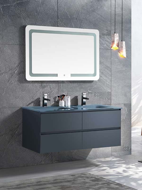 Double bowls Wall Hung Bathroom cabinet set with Glass basin
