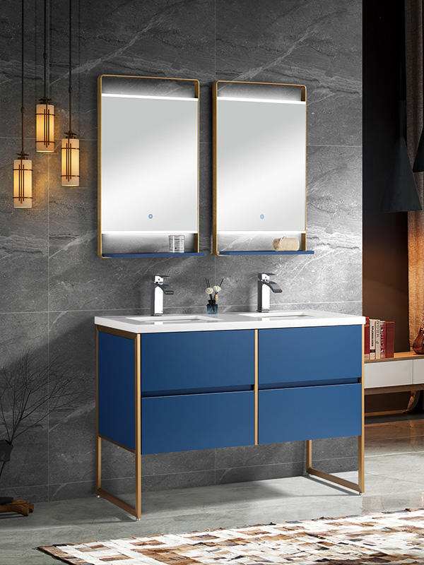 Double bowls Big Floor standing Bathroom cabinet set with LED mirrors