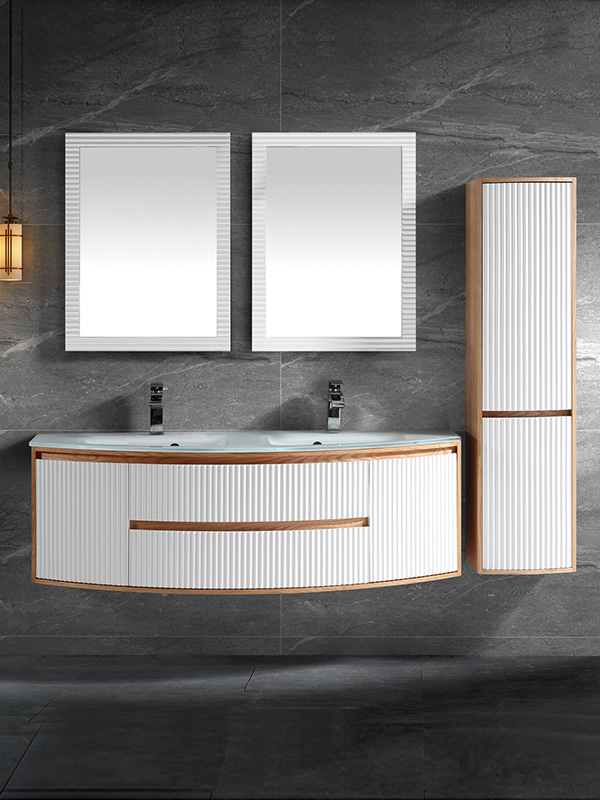 150 cm Doppelglaswaschbecken Wandhängendes Badezimmerschrank-Set mit Überlaufloch