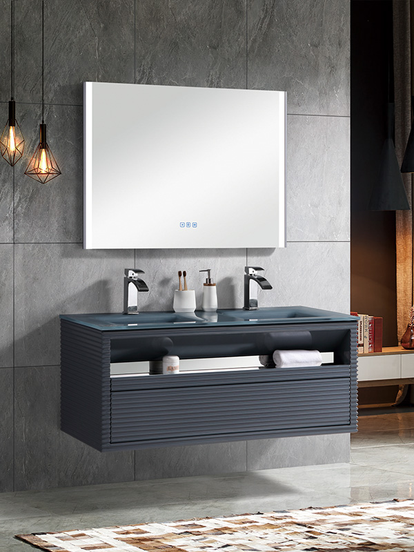 Conjunto de mueble de baño suspendido con lavabo doble de vidrio de 120 cm