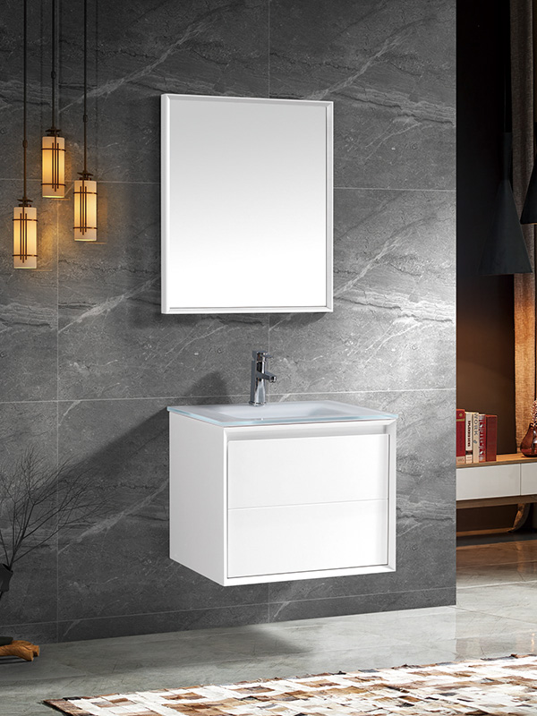 80CM Modern Elegent High glossy White Wall Hung Bathroom cabinet set