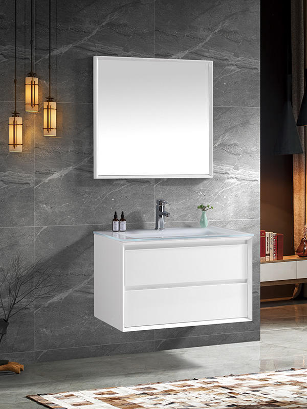 80CM Modern Elegent High glossy White Wall Hung Bathroom cabinet set