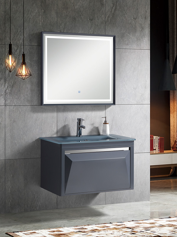 81CM Modern Elegent High glossy Dark grey Wall Hung Bathroom cabinet set