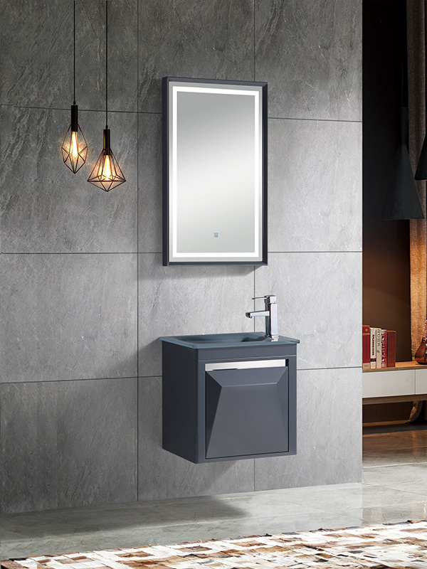 81CM Modern Elegent High glossy Dark grey Wall Hung Bathroom cabinet set
