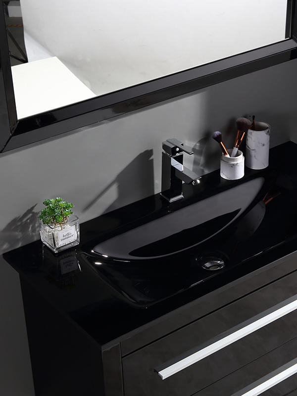 Black Floor standing Bathroom cabinet set with solidwood legs