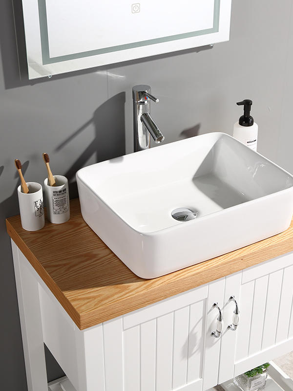 80CM Floor standing Bathroom cabinet set with Ceramic basin, Wood top