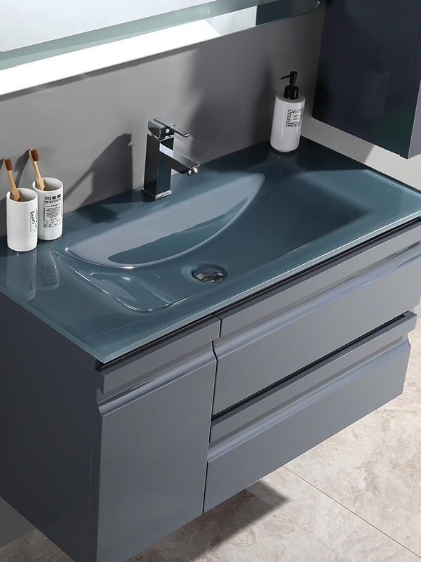 Wall mounted Dark grey Modern Elegent Bathroom Cabinet set with Glass basin