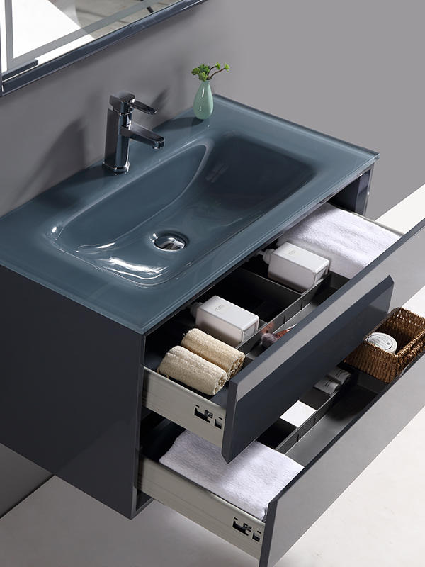 90CM Modern Elegent High glossy Dark grey Wall Hung Bathroom cabinet set