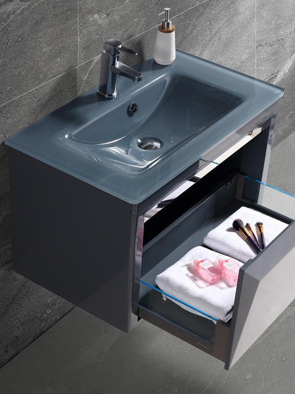 81CM Modern Elegent High glossy Dark grey Wall Hung Bathroom cabinet set