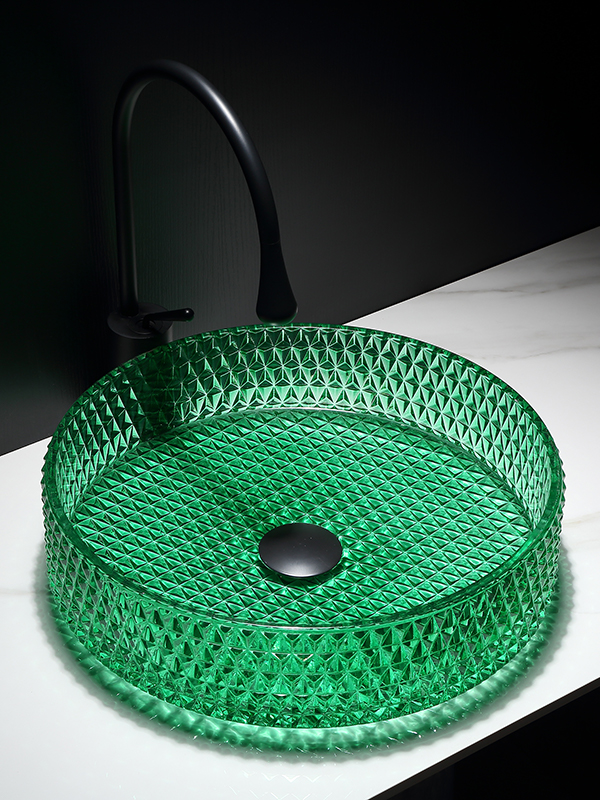 Round Green Crystal glass basin Countertop Bathroom Sink Art Basins 