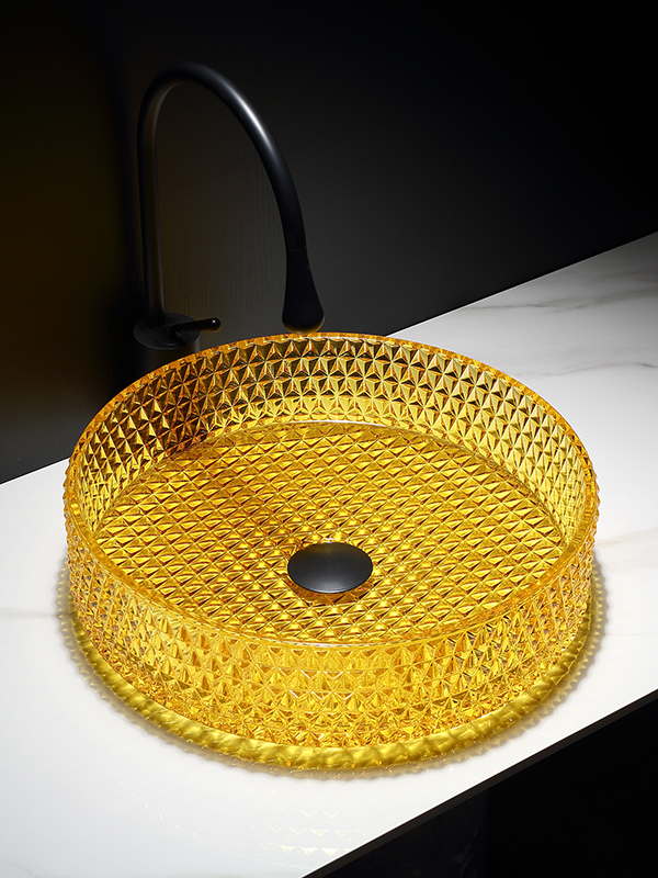 Round Yellow transparent Crystal glass basin Countertop Bathroom Sink Art Basins