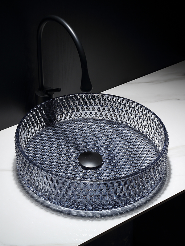 Ultra luxury crystal vessel sink coloured glass bathroom basin Round Grey transparent Crystal glass basin 