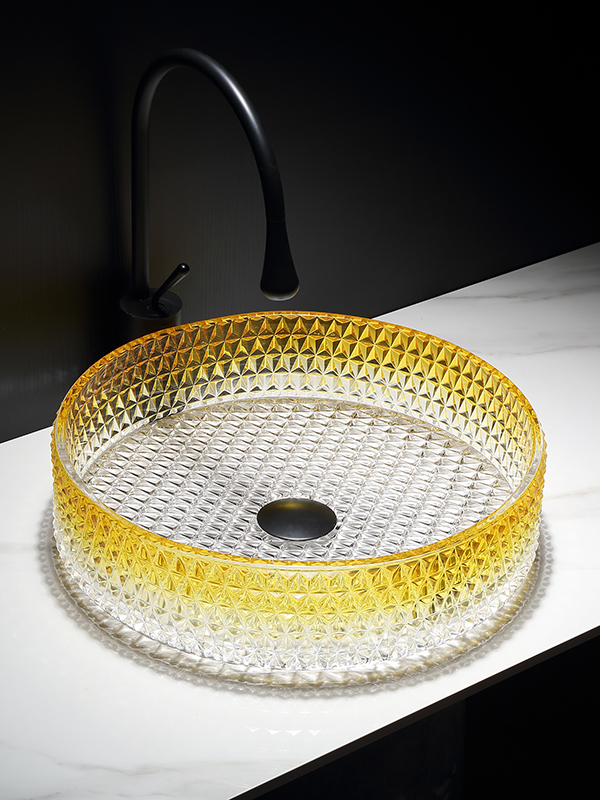 High end New Design Modern yellow Glass Vessel Sink Above Counter Bathroom Vanity Glass Wash Basin