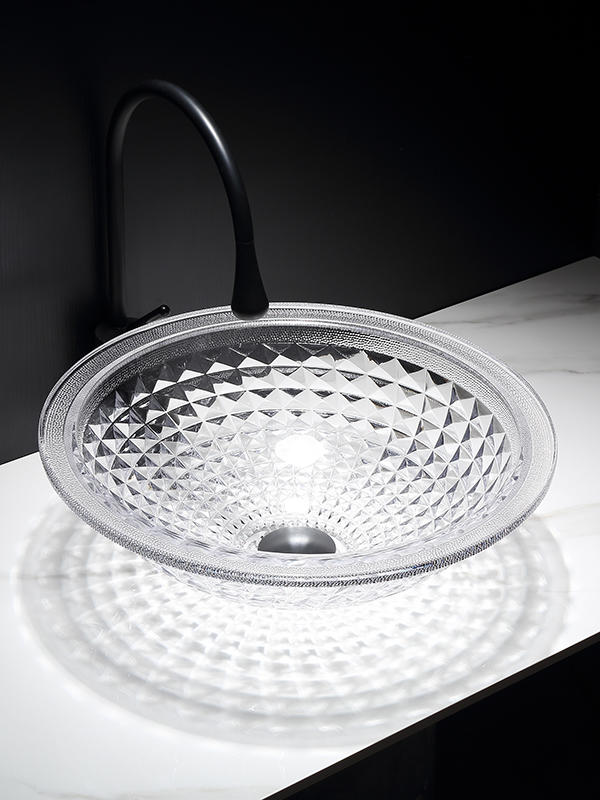 New Arrival Crystal Diamond transparent Bathroom Glass Basin Wash Basin Counter Top Sink	