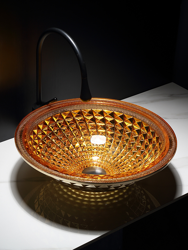 New Arrival Crystal Diamond electroplating golden silver Bathroom Glass Basin Wash Basin Counter Top Sink	