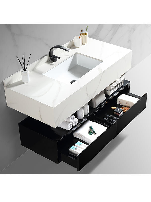 Modern Bath Waterproof  Wall Mounted Bathroom Vanity / Bathroom Cabinets with aritificial stone counter top with LED mirror 