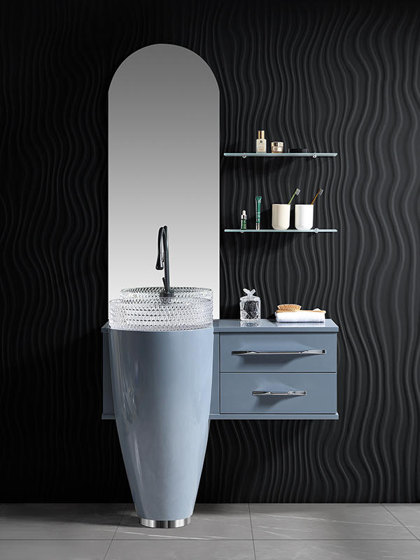 Factory Directly Sell Freestanding modern bathroom furniture with Crystal glass basin