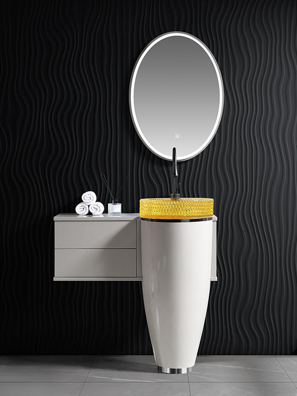 Warm grey Freestanding Factory Directly Sell modern bathroom furniture with Crystal glass basin