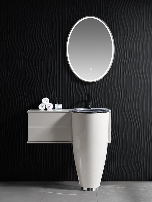 Warm grey Freestanding Factory Directly Sell modern bathroom furniture with Crystal glass basin