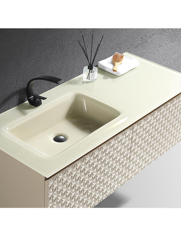 New design Wall Hung Bathroom Cabinet Luxury Europe Wood Bathroom Vanity with Singe glass sink 