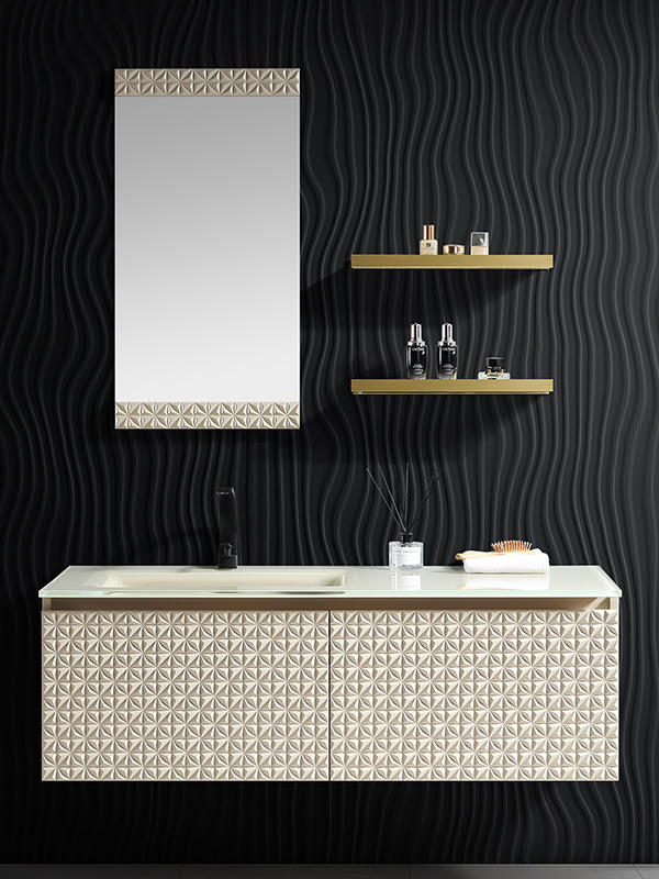 New design Wall Hung Bathroom Cabinet Luxury Europe Wood Bathroom Vanity with Singe glass sink 
