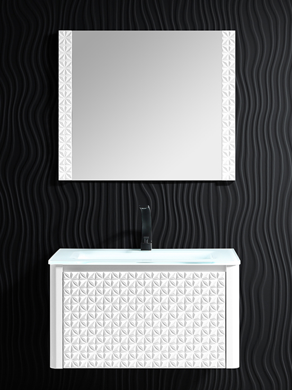 Morden Style Wall mounted Convex-concave pattern Bathroom Vanity set Bathroom Cabinet with one piece glass countertop