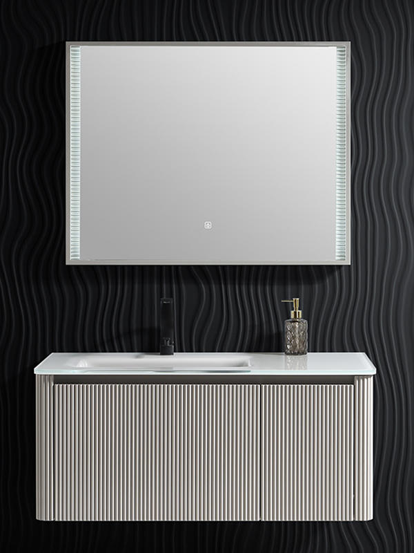 100cm length Warm Grey Wall mounted Modern style painted Bathroom Vanity set Bathroom Cabinet with glass basin and LED mirror 