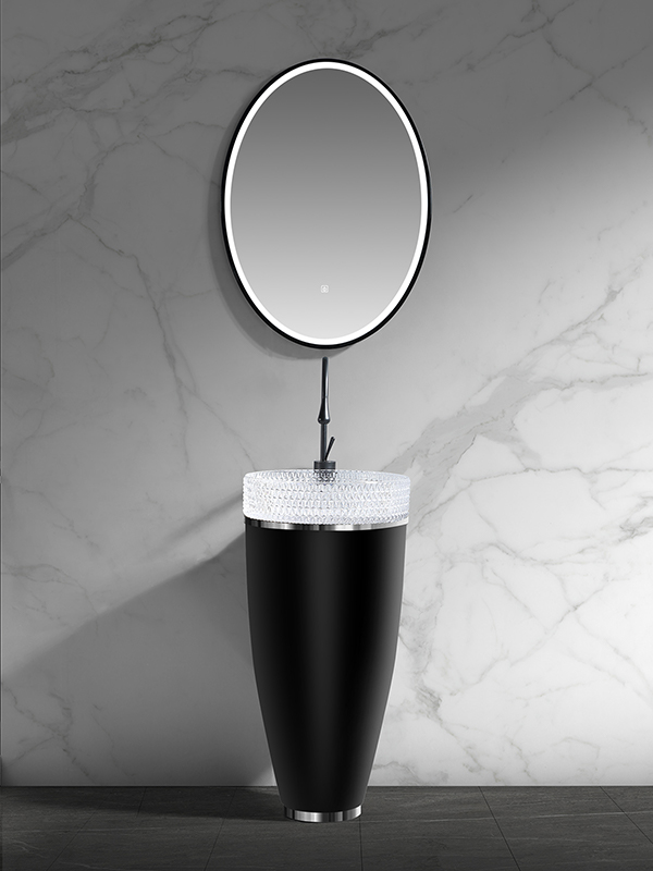 Black walnut classical Freestanding Factory Directly Sell modern bathroom cabinet with Crystal glass basin 