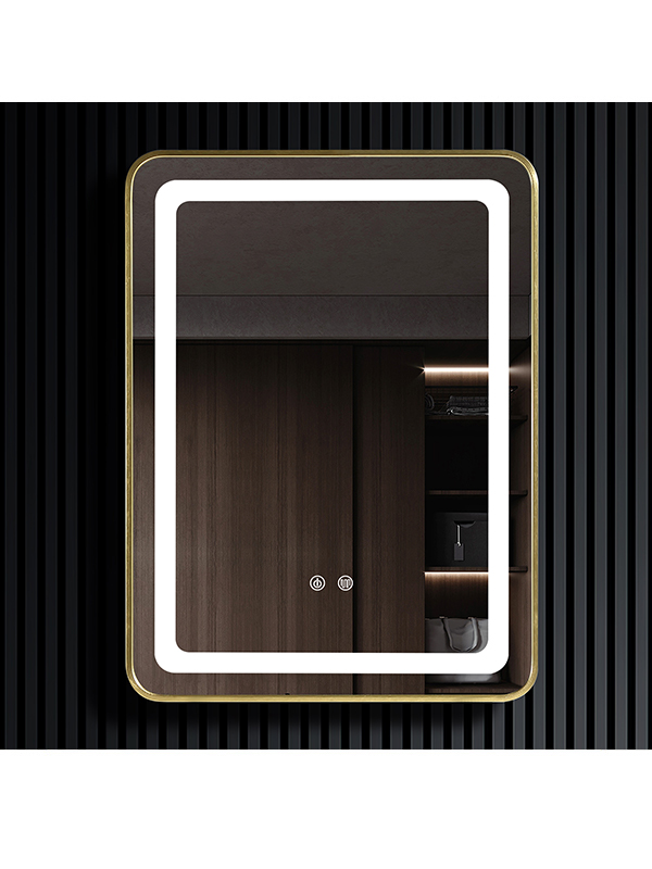 Customization golden aluminum frame defogger LED Light Bathroom Mirror	