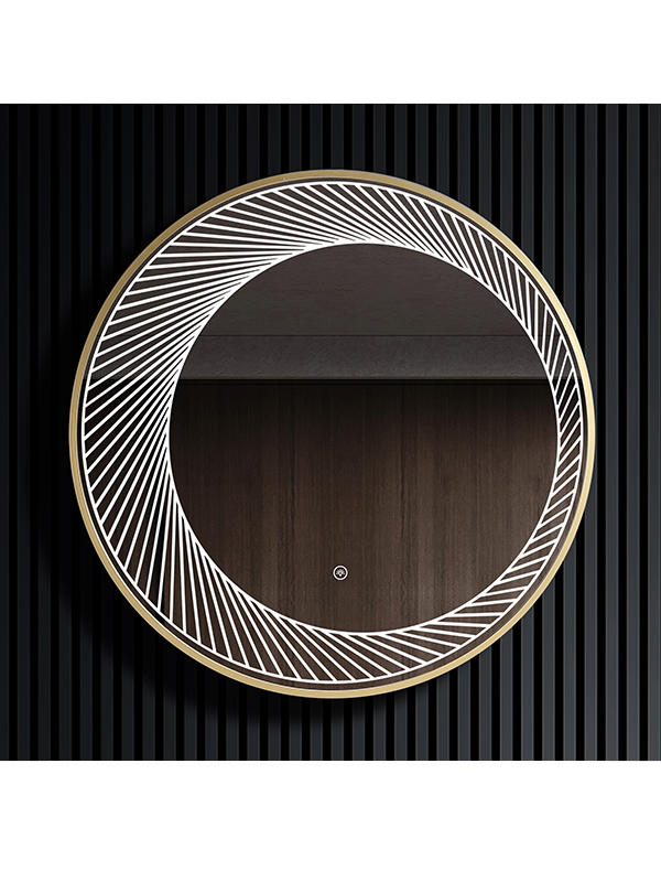 Golden Metal Framed Round Wall Mirror LED Bathroom Mirror with light