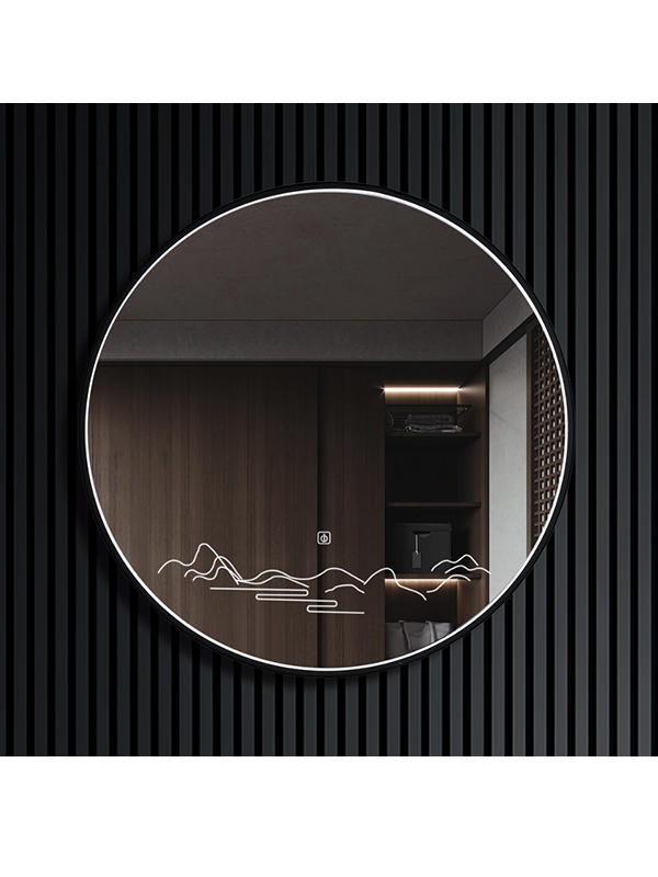 Waterproof designer black frame round bathroom led mirror