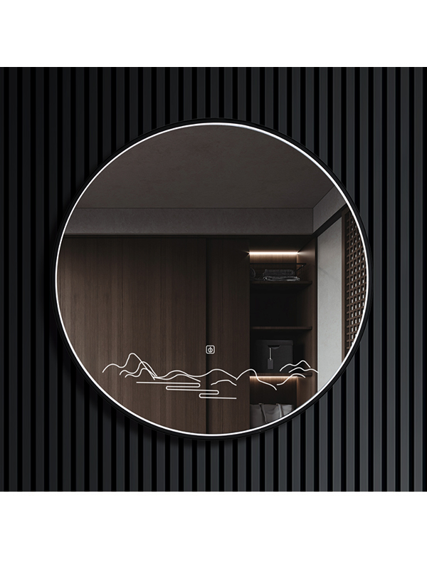 Waterproof designer black frame round bathroom led mirror
