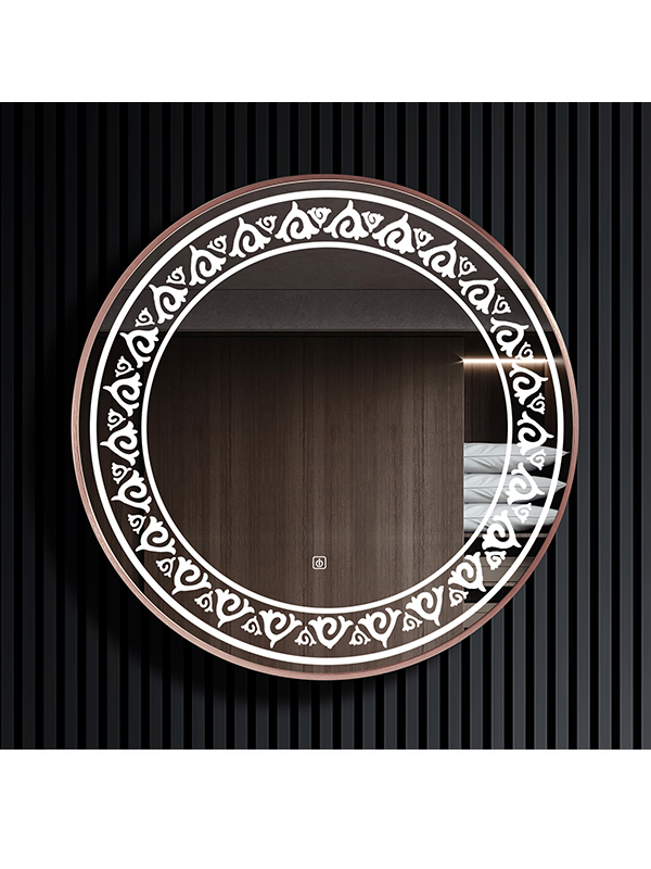 Popular simple waterproof bathroom luxury antique brass frame round bathroom led mirror