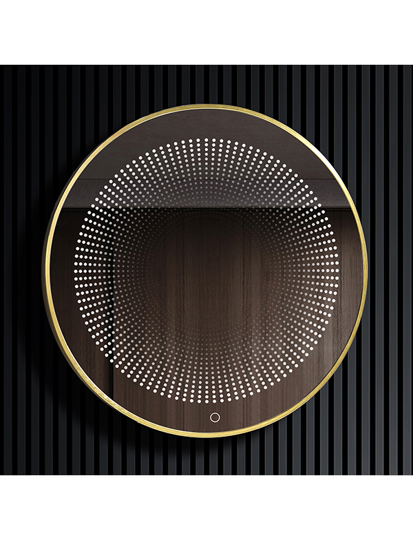 Aluminum Golden Metal Framed LED Mirror Round Bathroom tunnel mirror