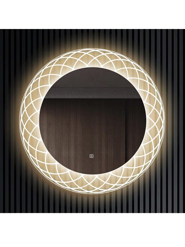 2022 New design Transparent glass framed LED Mirror Round Bathroom mirror 