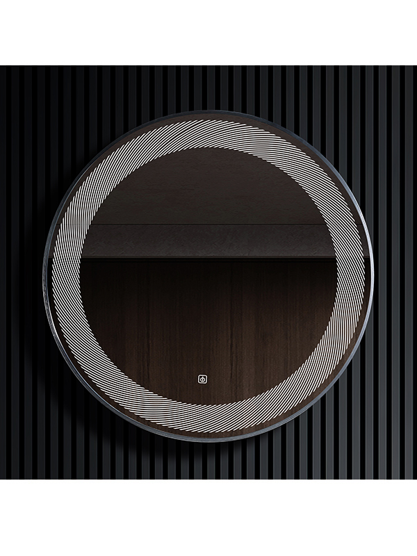 Hot selling modern black frame round LED bathroom mirror with light