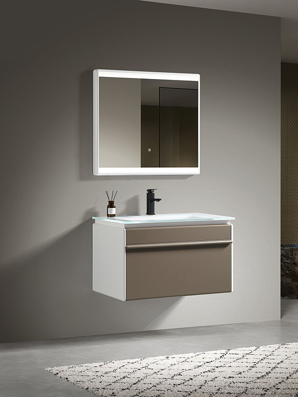 Modern Bathroom cabinet set with LED mirrors and white Glass basin