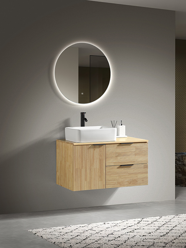Burly Solidwood Bathroom cabinet set with LED mirrors and Ceramic basin