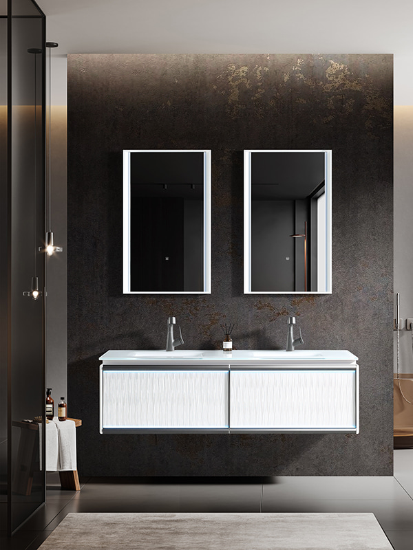 PVC Modern Style White Wall mounted Bathroom Vanity set Bathroom Cabinet with Double bowls