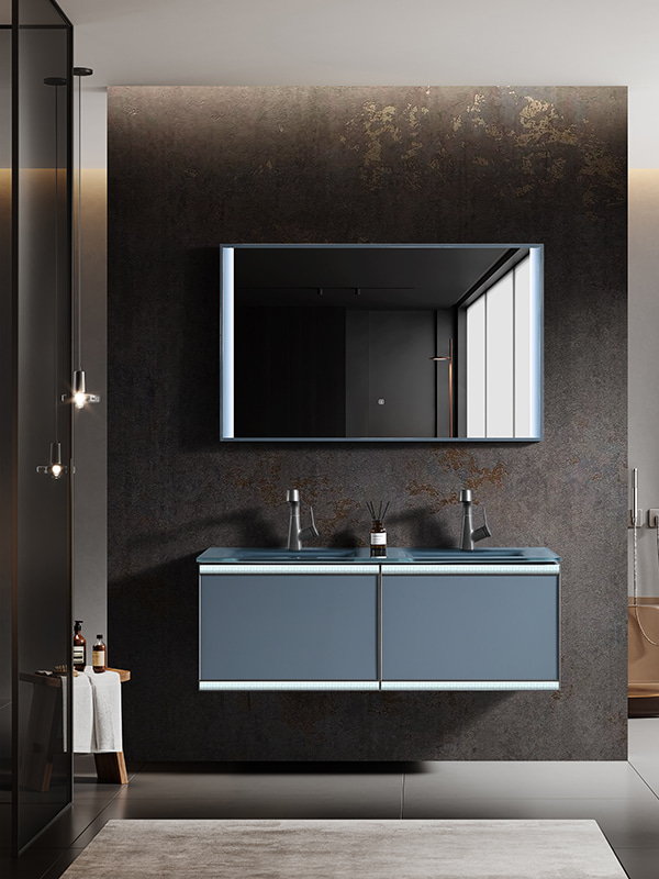 Grey Wall mounted Gleamy Bathroom Vanity set Bathroom Cabinet with Double bowls