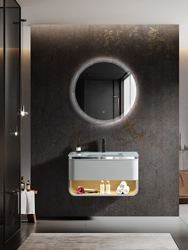 LED Radar sensors Bathroom cabinet Light grey Wall mounted Bathroom Cabinet Vanity set with Single bowl