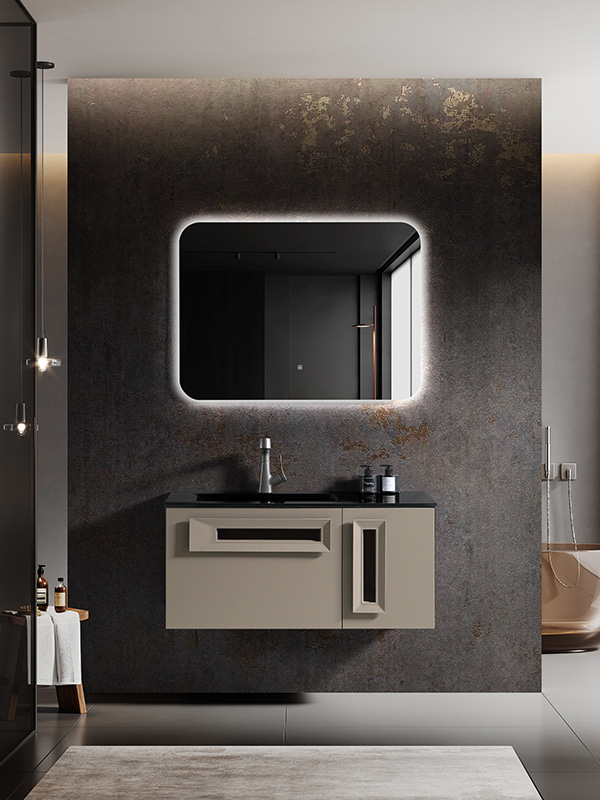 LED Radar sensors Bathroom cabinet Brown Wall mounted Bathroom Cabinet Vanity set with Single bowl